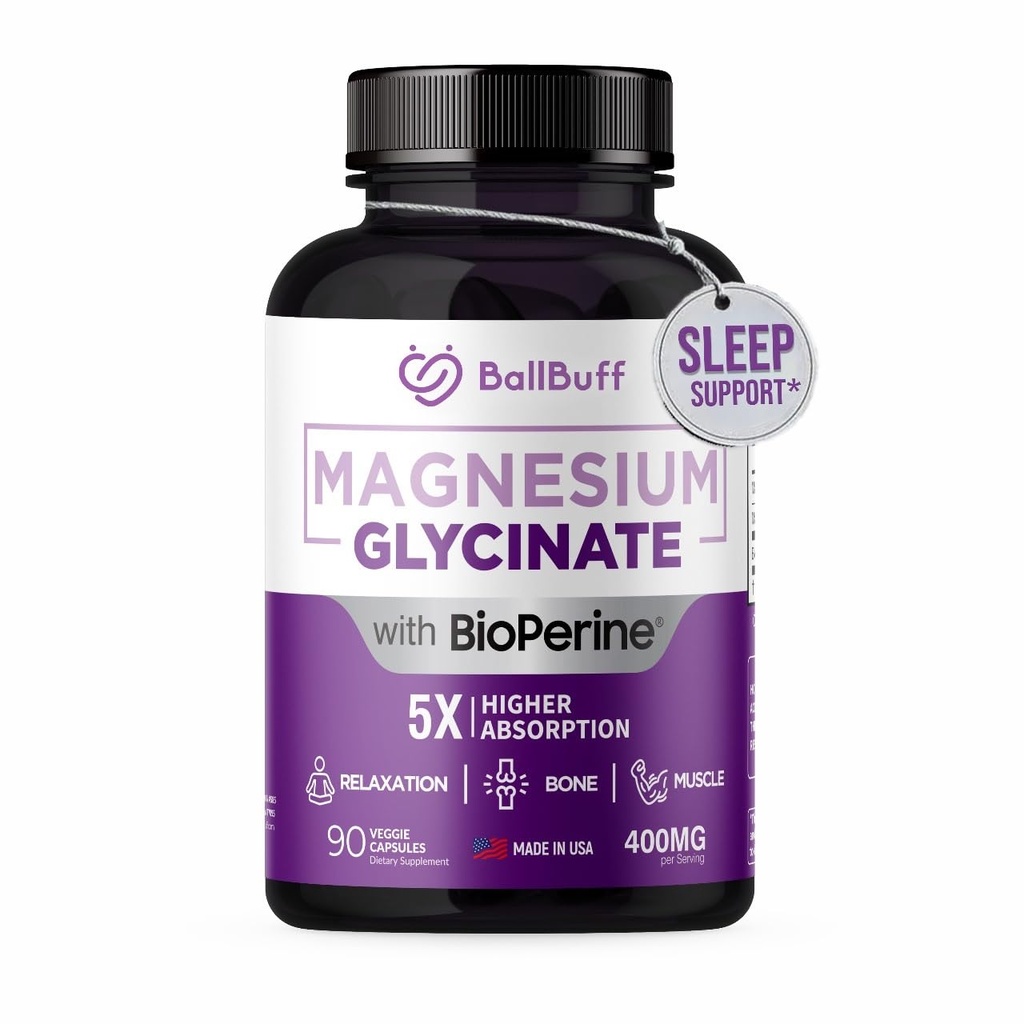 Magnesium Glycinat 400mg - 5X Højere Absorption - Support Stress Relief, Sleep, Knoglesundhed - 100% Chelated - Pure Magnesium Supplement - 90 Veggie kapsler