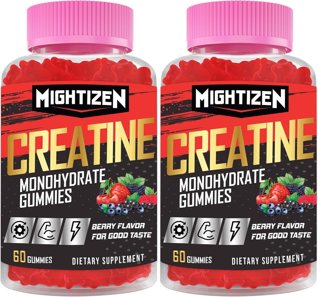 Creatin for mænd og kvinder Creatinine monohydrat Gummies, Creatinine monohydrat per servering med Taurine & Vitamin B12, Pre- workout for Max Strength, Energy & Endurance - 2 Pack