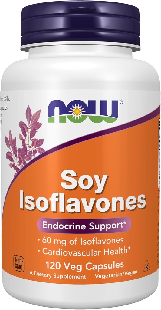 Now Foods Supplements, Soy Isoflavones, 60 mg (Plant Compounds Særlig koncentreret i Soybeans, ligesom Genistein, Daidzein og Glycitein), 120 Veg kapsler