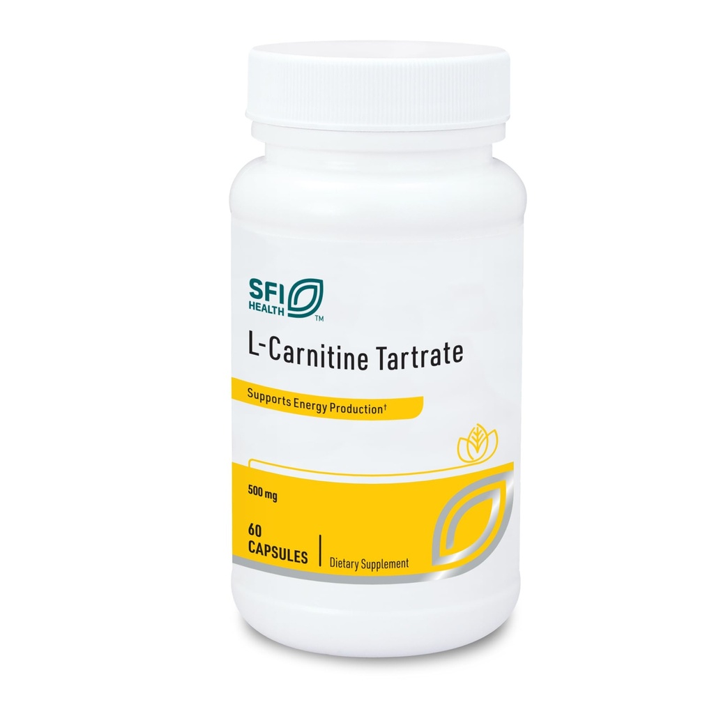 Klaire Labs SFI Health L- Carnitin Tartrate - 500 mg Aminosyre, stabiliseret L- Carnitin - ingen syntetisk D- Carnitin (60 kapsler)