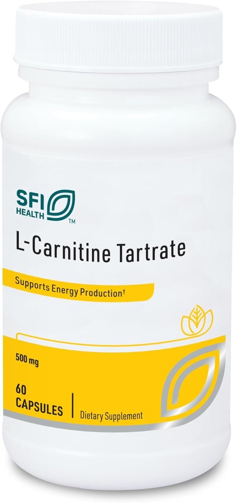 Klaire Labs SFI Health L- Carnitin Tartrate - 500 mg Aminosyre, stabiliseret L- Carnitin - ingen syntetisk D- Carnitin (60 kapsler)