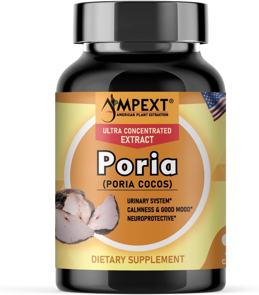 Poria Cocos Mushroom Extract - Premium Quality, Kun Fruiting Bodies Extract, Antioxidant, Nyre Support, Calmness & Good, Kardiovaskulær Boost, 90 Veg Caps.
