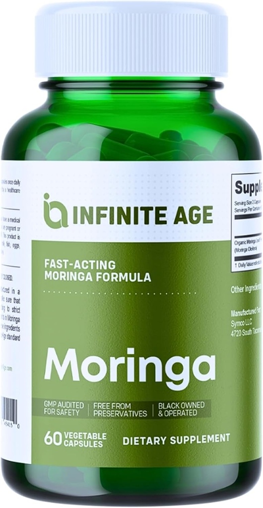 INFINIT AGE 1000mg Organic Moringa Leaf Powder Kapsler, 60 Count - Made in the USA, Vegan, Gluten Free, All- Natural - Antioxidanter, Lever og nyrer Support