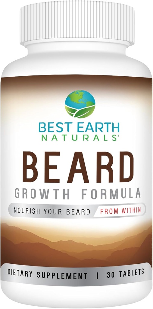 Bedste Earth Naturals Beard vækstformel for mænd vitaminer, næringsstoffer, Biotin, Saw Palmetto, og PABA for ansigtshår vækst 30 Tæl