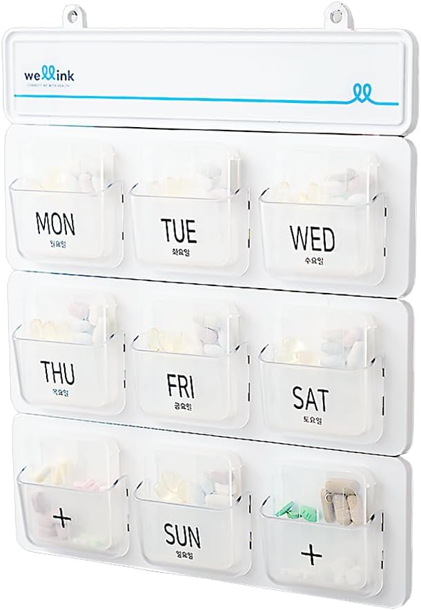 Månedlig Pill Organizer 28 dage Plus mere 2 dage / 9 Pillbox med 4 rum inde / kan hænges på en væg / medicin Vitamin Fish Oil Kosttilskud