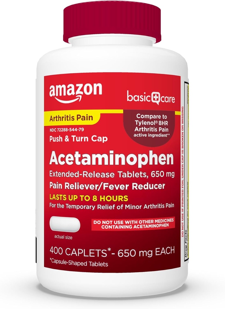 Basic Care Acetaminophen Extended- Release Tablets, 650 mg, Gigt Smerte, 400 Greve