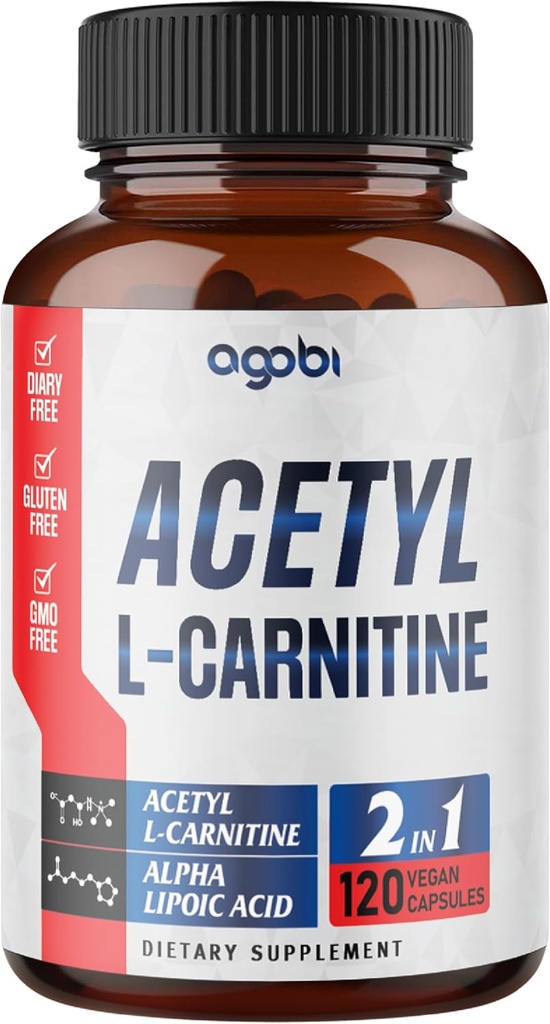 Acetyl L- Carnitin & Alpha Lipoic Acid Complex 1500mg - Supplement for hjerne sundhed, hukommelse, Focus & Mood Support - 120 Vegan kapsler til 2 måneders forsyning - Gluten- fri, ikke-GMO