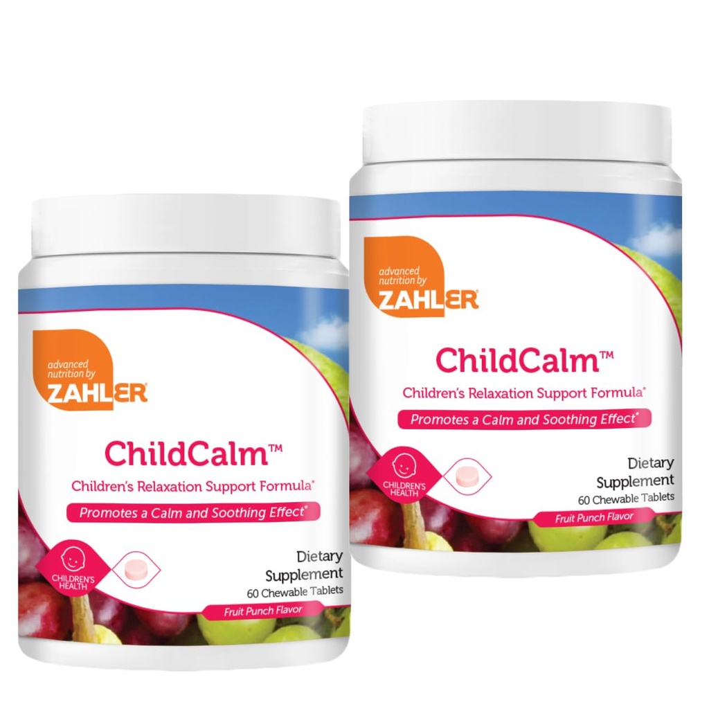 Zahler ChildCalm, Kosher Fruit Punch Chewable Magnesium for Kids - Natural Calm, Mood Support, og Afslapning - Calming Kids Magnesium Supplement Childrens Magnesium, (2 Pack)