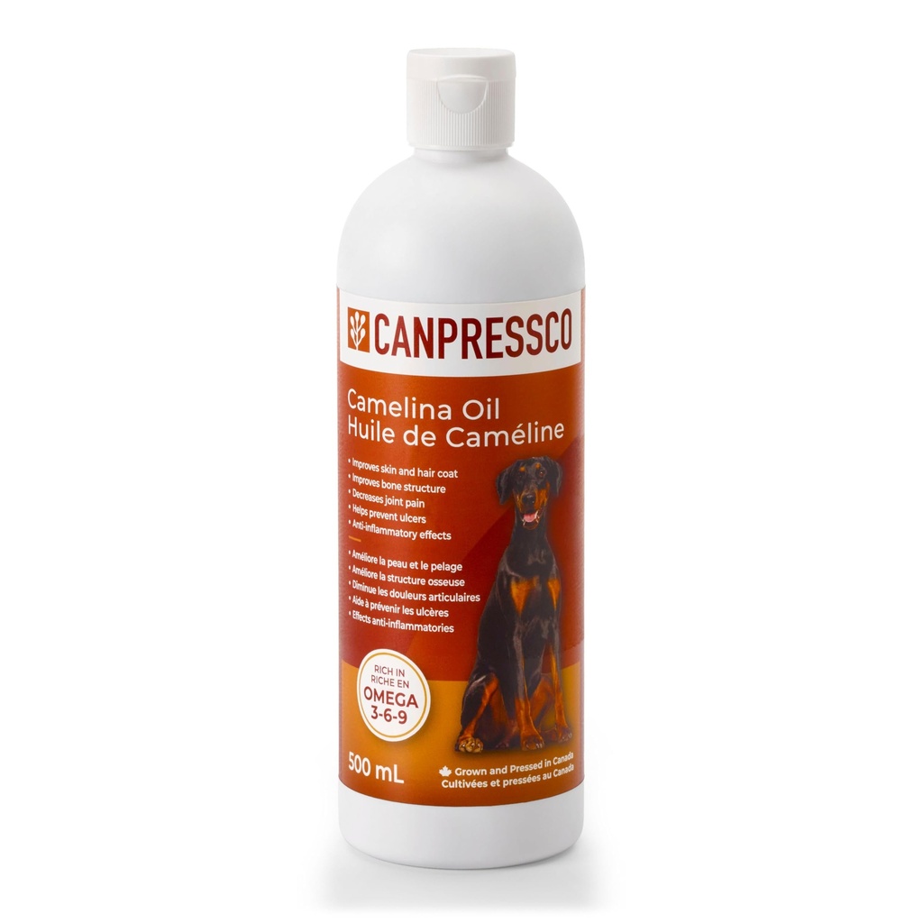 Camelina olie 500 ml flaske • 124; Omega 3 Olietilskud til heste, hunde og Feline fælles, Coat og hud sundhed