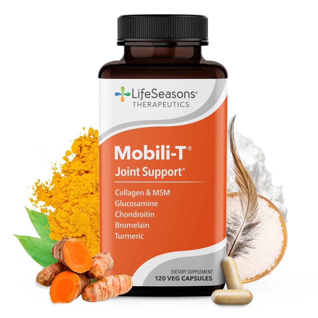 LifeSeasons Mobili- T - Joint Support - Reducerer Aches & ubehag - Forøg området for bevægelse - Genbyg Tissue & Cartiage - MSM Chondroitin Collagen Glucosamin & Gurkemeje - 120 kapsler