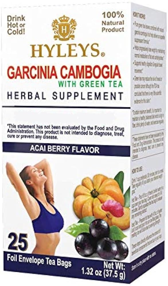 HYLEYS Tea Garcinia Cambogia Green Tea med Acai Berry Flavor - 25 Tea Tasker (12 Pack - 300 Tea Tasker i alt)