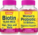 WellYes High Potency Biotin + Probiotika Kvinder 10B CFU, Gummies Bundle - Great Tasting, Vitamin supplement, Gluten Free, GMO fri, Chewable Gummy