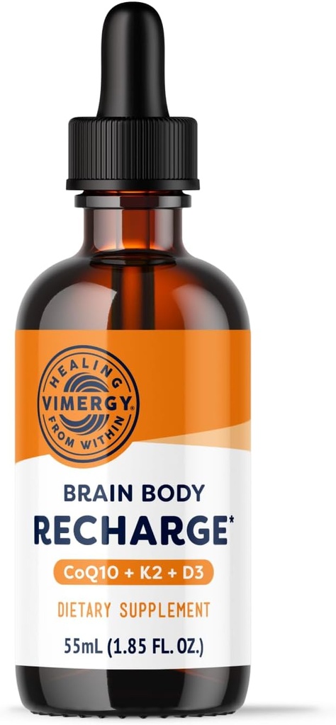 VIMERGY Brain Body Recharge * - W / Vitamin D3, K2 & CoQ10 - øger cellulær energi - Forstærker blodkar og knogler - forsvarer mod frie radikaler - Vegan og Gluten Free - 55ml
