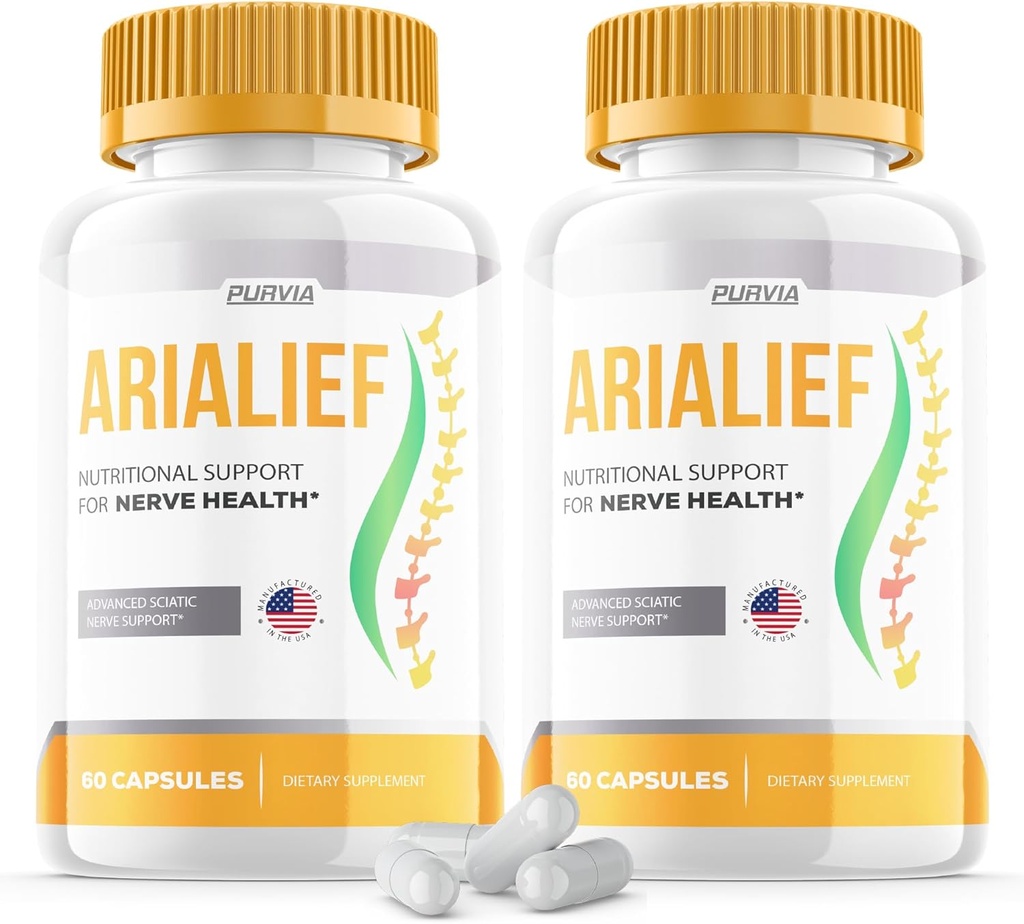 (2 Pack) Arialief Capsules Sciatica - Official Formel - Arialief Vitamin Supplement Advanced Strength Formel, Arialief Capsules Nutritional Support Maximum Strength Samlet Wellness (120 Kapsler)