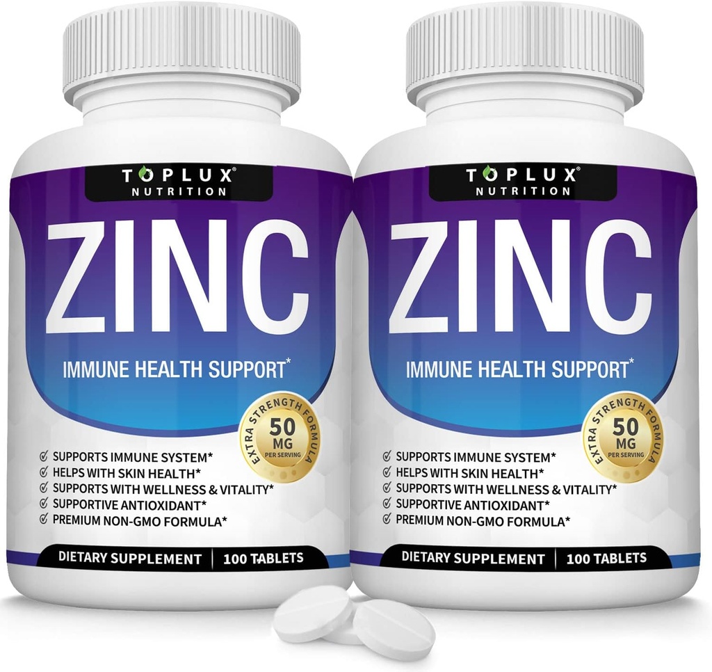Zink supplement 50mg til immunforsvar - Pure Natural Zink oxide til Boost immunsystem, Hud & Antioxidant Support, High Potency Immunity Booster, for Mænd Kvinder, 100 tabletter