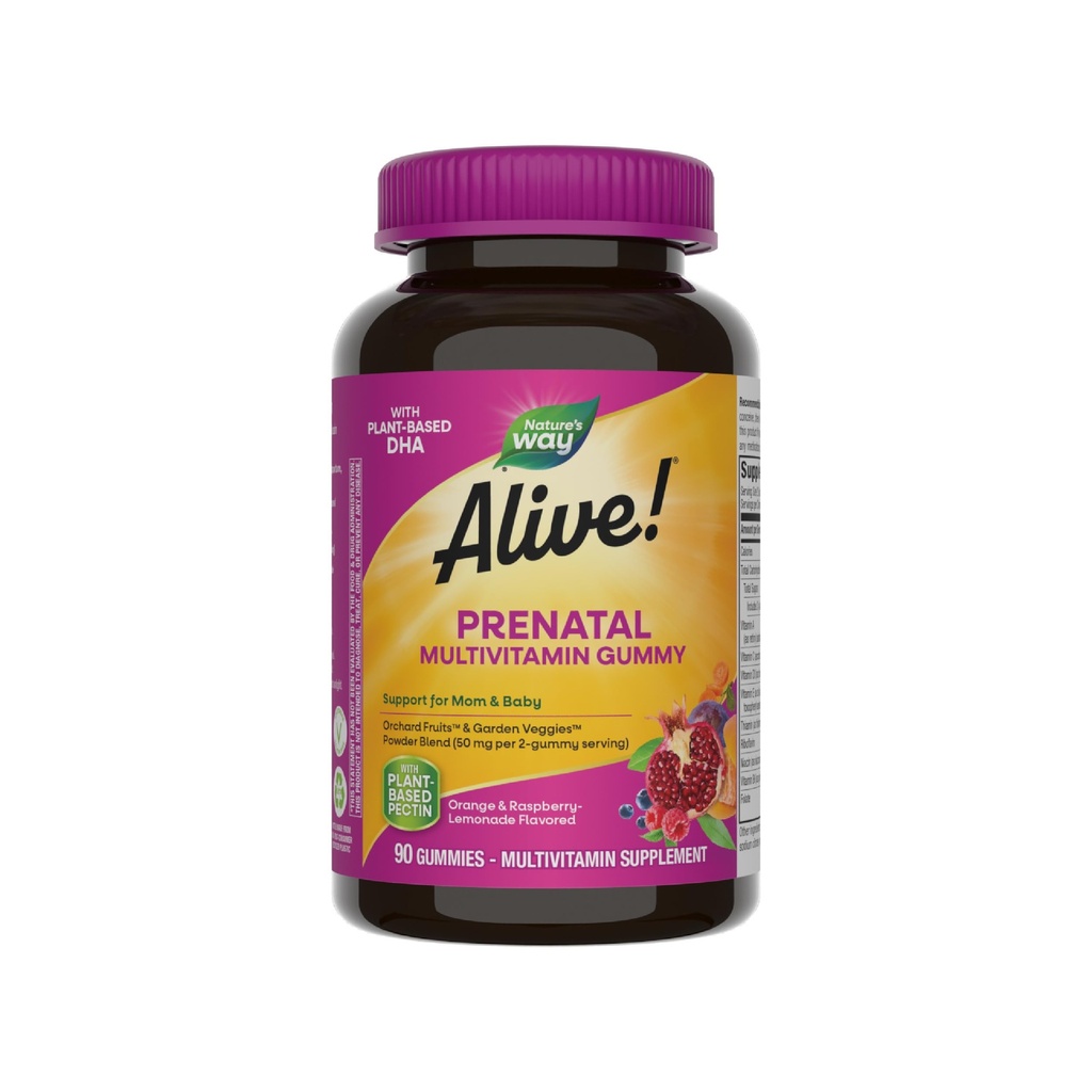 Naturen er i live! Prenatal Multivitamin, Plantbaseret DHA for Baby 's Sund Hjerne & Øje Udvikling *, Vegetar, Orange og Raspberry Lemonade Flavored, 90 Gummies (Packaging May Vary)