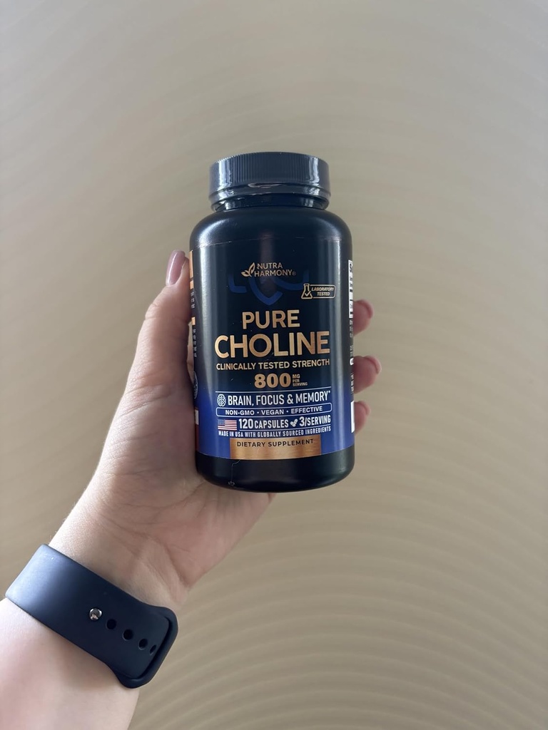 NUTRAHARMONY Cholin 800 mg - Cholin Supplement - Vegan, Non- GMO, Lab Tested - Made in USA - 120 Kapsler