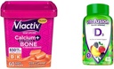 Viactiv Calcium + D3- vitamintilskud Soft Chews, Caramel, 60 Chews - Calcium Kosttilskud & Vitafusion Vitamin D3 Gummy Vitaminer til ben og immunsystemet Support, Peach, Blackberry