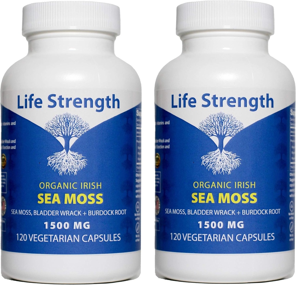 Sea Moss Capsules (Pack of 2) - Wildcrafted Irish Sea Moss, Bladderwrack & Burdock Root Superfood Blend - Immunsystem, Joint, Gut Health & Thyroid Support - 240 Vegetariske Kapsler