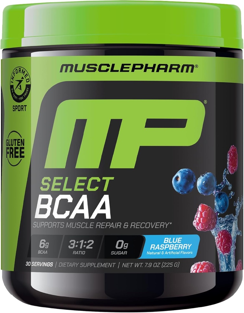 MusclePharm Essentials BCAA pulver, Pre & Post Workout Inddrivelse Drink, Understøtter Muscle Recovery & Energy Production, Essential Aminosyrer supplement, 30 Servering, Blå Raspberry Flavor