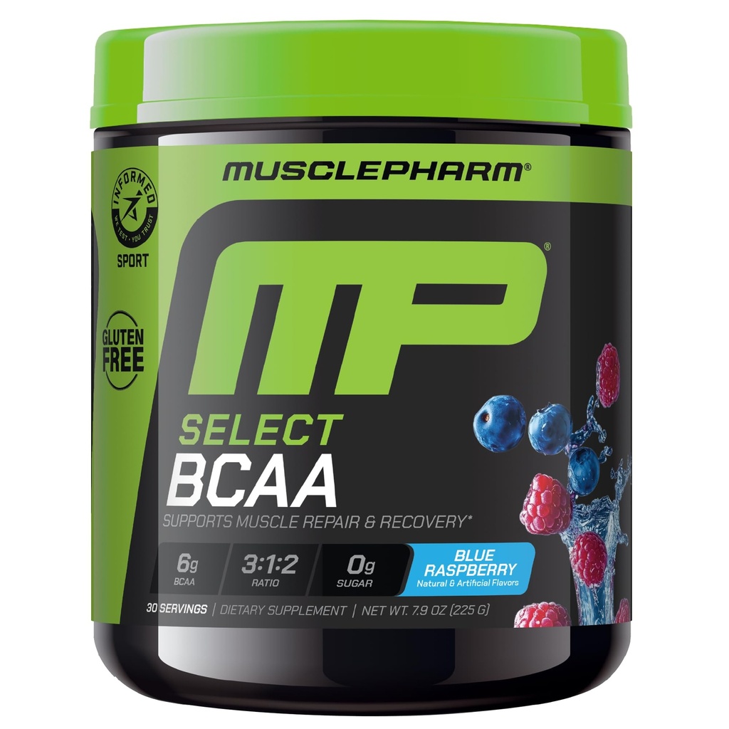 MusclePharm Essentials BCAA pulver, Pre & Post Workout Inddrivelse Drink, Understøtter Muscle Recovery & Energy Production, Essential Aminosyrer supplement, 30 Servering, Blå Raspberry Flavor