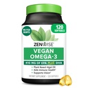 Zenwise Health Vegan Omega 3 Supplement - Burpless Omega 3 Supplement med DHA, EPA & DPA Fedtsyrer til immunsundhed - Fish Oil Alternativ fra bæredygtigt syret Marine Algae Oil - 120 Softgels