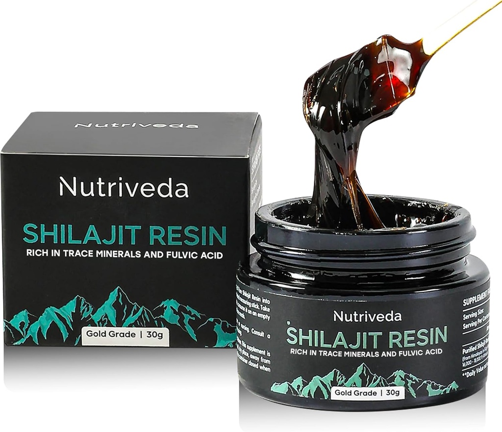 Premium Shilajit Resin 600mg - Gold Grade Himalayan Shilajit - Rich in Trace Minerals and Fulvic Acid for Energy and Immune Support - Third-Party Testet - 30g (Forbedret smag, Mindre Bitter)