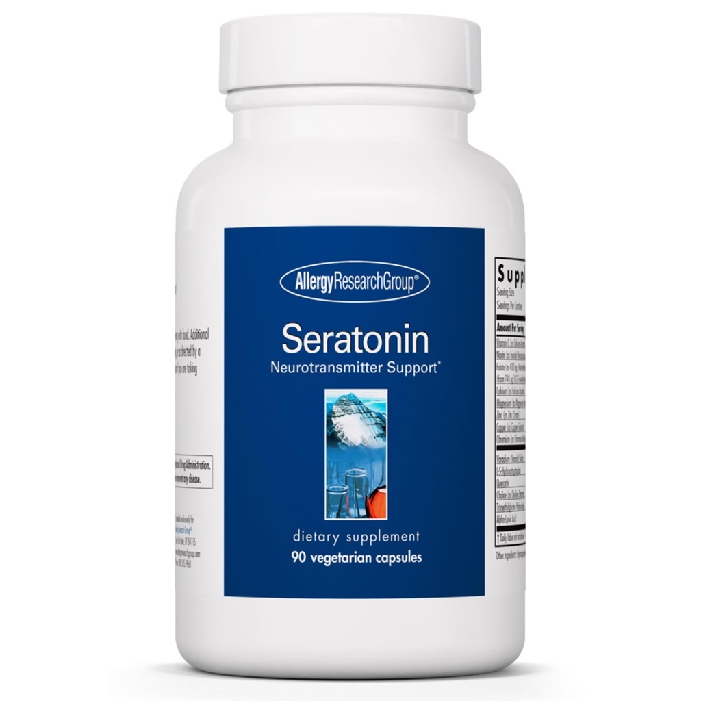 Allergy Research Group Seratonin - Neurotransmitter Support - Vitamin C, Niacin, Folate & More - Supports Serotonin Pathways, a Positive Outlook & Restfuness - 30 Servings - 90 Capsules