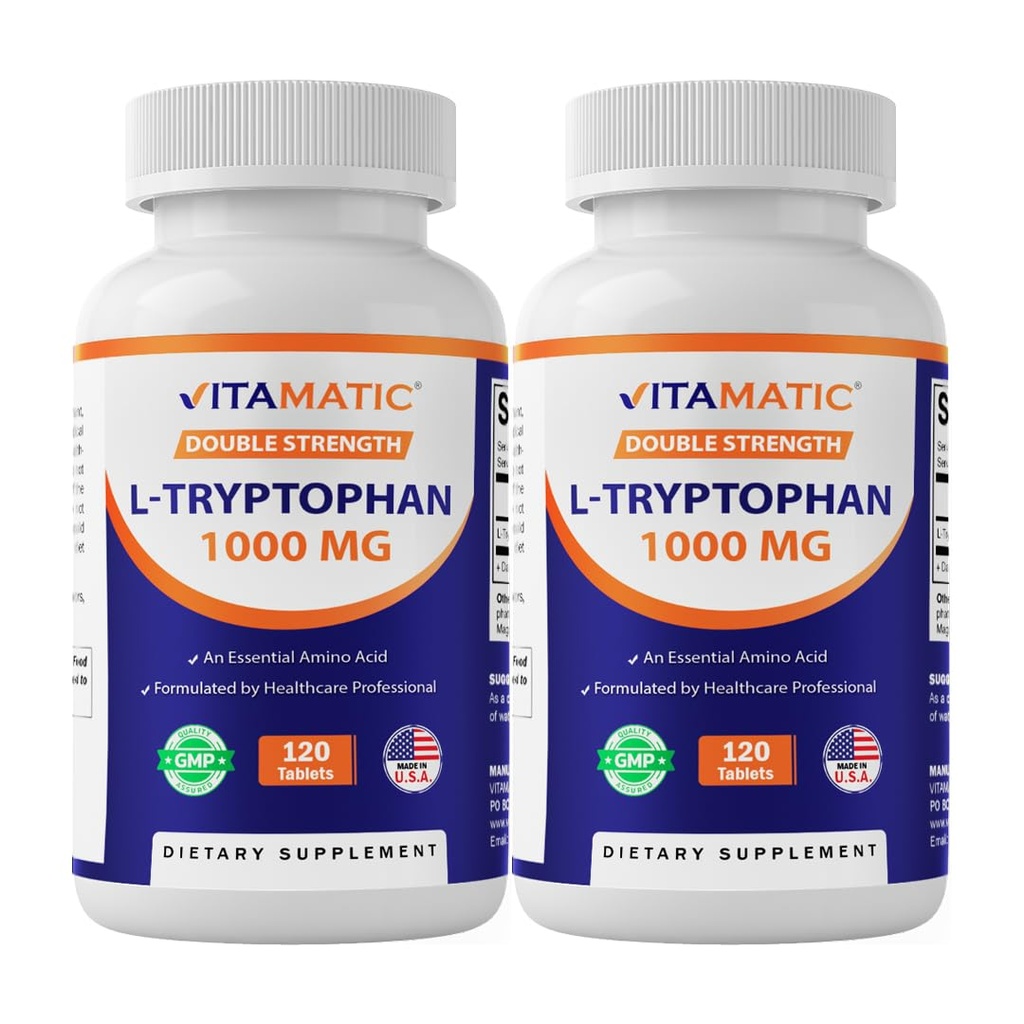 Vitamatic L-Tryptophan 1000mg 120 Tablets (120 Tablets (Pack of 1)) (2 Bottles)