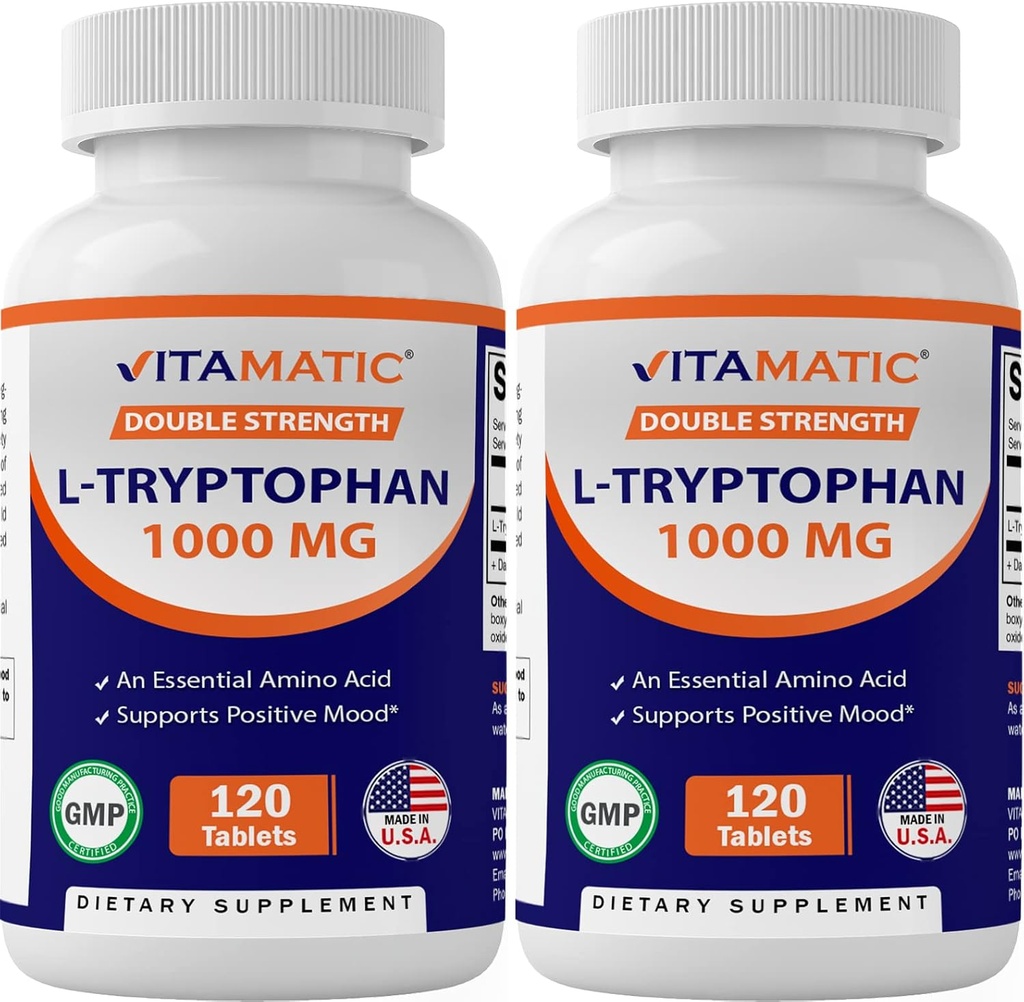 Vitamatisk L- Tryptophan 1000mg 120 tabletter (120 tabletter (pakning med 1 stk.)) (2 flasker)