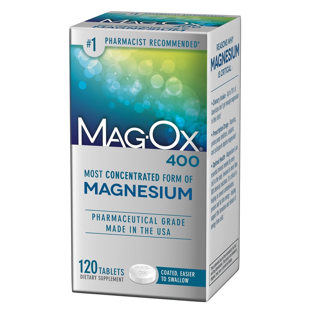Mag- Ox Magnesiumsupplement, Farmaceutisk Grade Magnesiumoxid 483mg, Mest koncentreret form af Magnesium, 120 tabletter