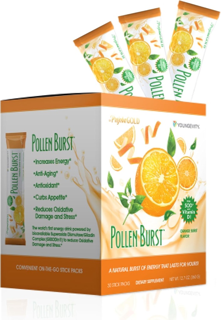 Youngevity ProJoba Pollen Burst ™ - Clean Natural Energy Supplement w / Green Tea, Pollen Extract, GliSODin ® - Forøg fokus, Brain Boost, Endurance, Mental Clarity (30 Sticks)