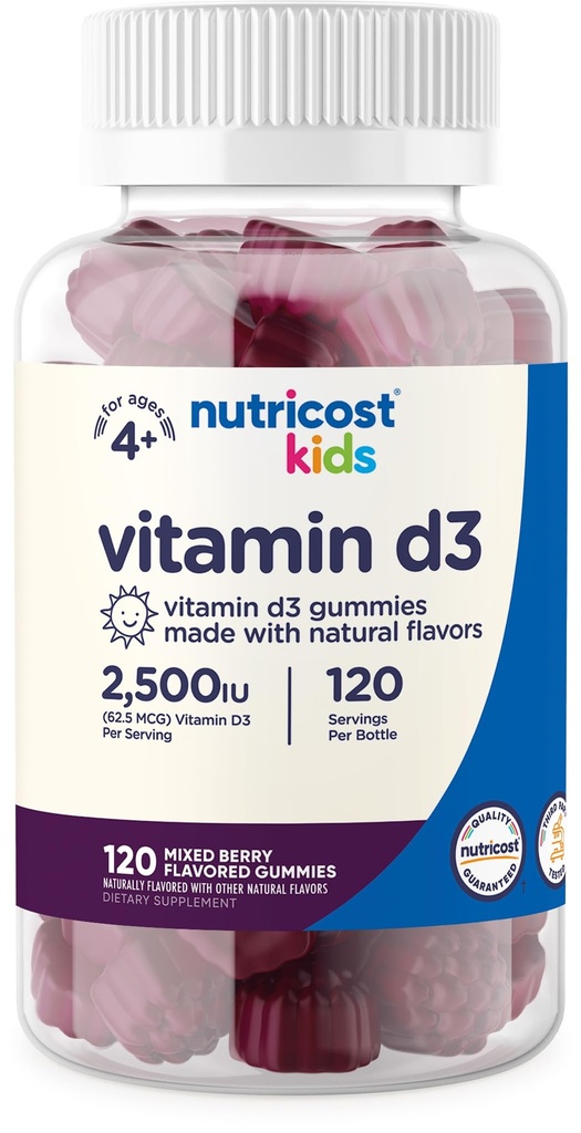 Nutricost Kids Vitamin D3 Gummies 2.500 IE (62.5mcg), 120 Gummies - blandet berry smag