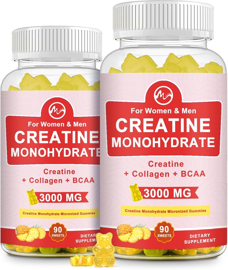 (2 Pack) Kreatin monohydrat Gummy, Sukker Free Chewable Creatin Kosttilskud til mænd og kvinder, Creatin Gummy Gains for Building Muscle, Energy, Pre Workout, Ananas smag