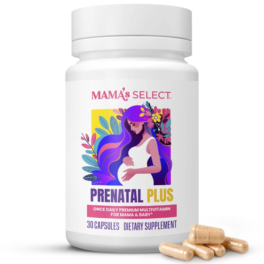 Mama 's Select Prenatal Vitaminer for Kvinder - Allergen- Free, MTHFR Friendly, Methylerede Folate & B Vitaminer, Easy- to- Digest, Understøtter føtal udvikling, Én gang dagligt, Vegan, Ingen biotin