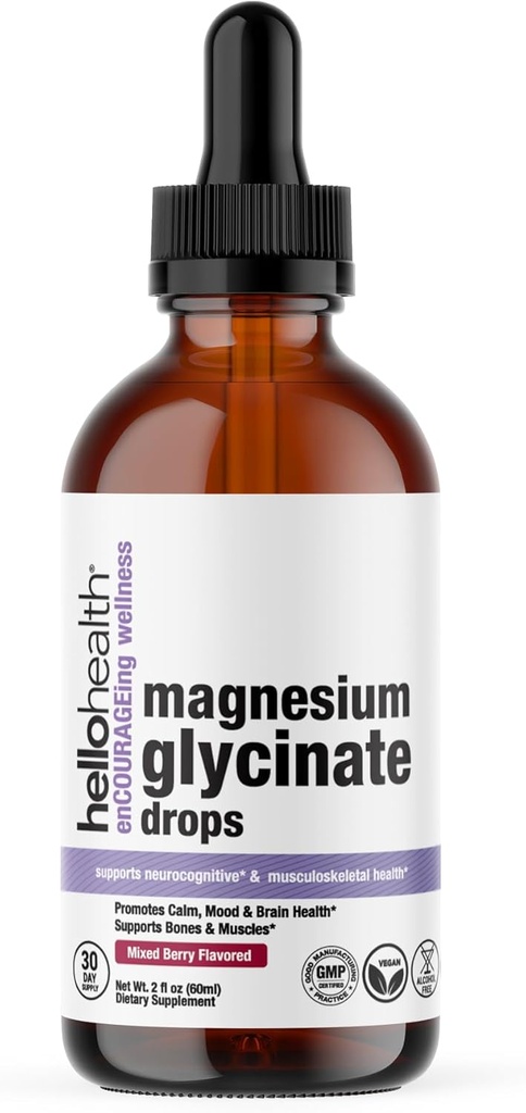 Magnesium Glycinate Liquid Supplement Kvinder, Mænd og Børn - Magnesium Bisglycinate 100 mg for naturlig ro, Muskel Inddrivelse - flydende vitaminer (30 dage) - Berry Flavor