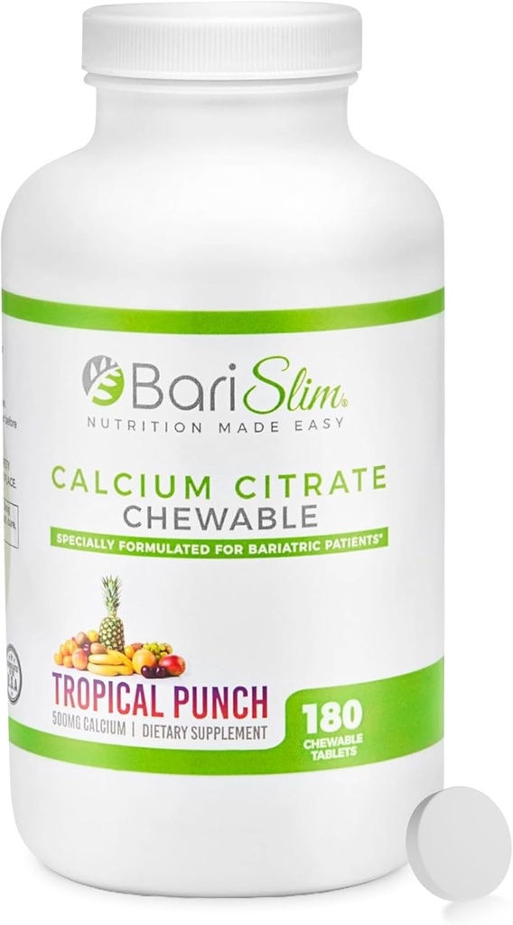 BariSlim Bariatric Calcium Citrate med Magnesium og D-vitamin Tabs - 500 mg Calcium Citrate Per Servering - Formuleret til patienter efter vægttab Kirurgi
