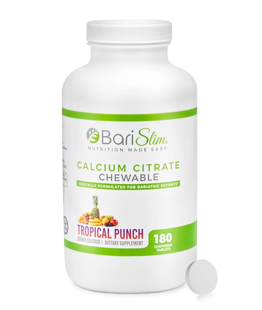 BariSlim Bariatric Calcium Citrate med Magnesium og D-vitamin Tabs - 500 mg Calcium Citrate Per Servering - Formuleret til patienter efter vægttab Kirurgi