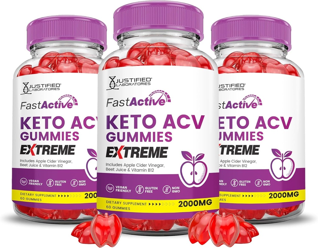 (3 Pack) Hurtig aktiv Keto ACV Gummies Extreme 2000MG Fast aktiv Keto Gummies Æble Cider Vinagar Formuleret med Pomegranat Beet Juice Powder B12 Vegan Non GMO 180 Gummys