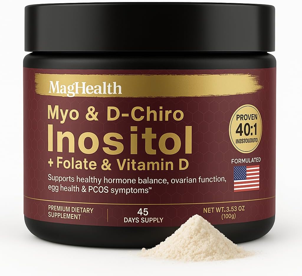 Inositol Powder - Myo & D-Chiro Inositol + Folate and Vitamin D - 40:1 Ratio - 45 Day Supply - Regular Menstrual and Fertility Support | Great Alternative to Capsules