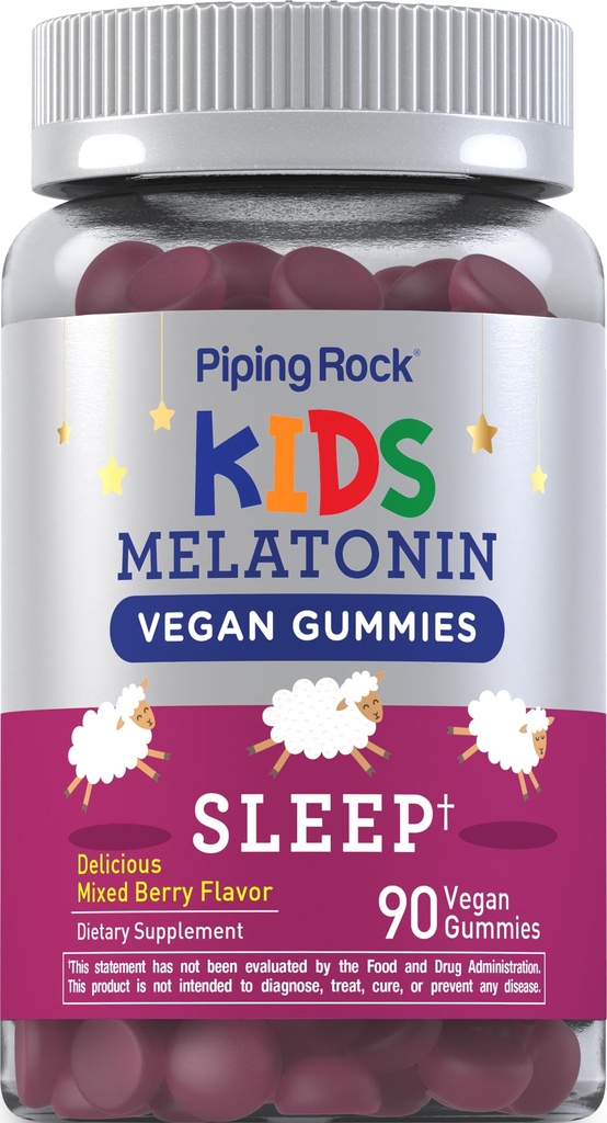 Piping Rock Kids Melatonin Gummies ttesmå 124; 1mg • 124; 90 Greve • 124; Supplement til børn • 124; Blandet Berry Flavor • 124; Vegan, Non- GMO, Gluten Free