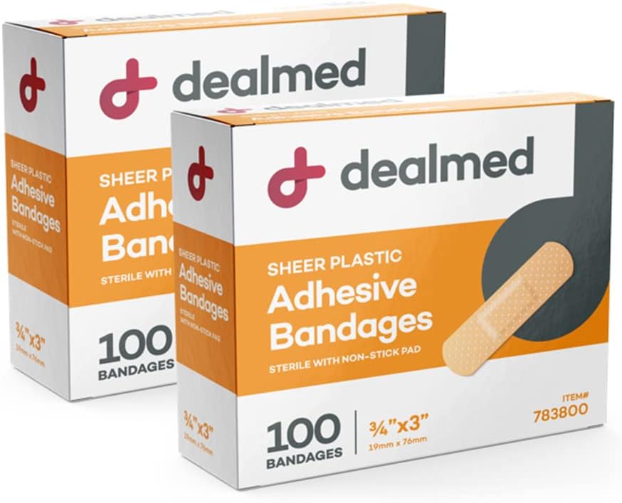 Dealed Sheer Plastic Fleksible Adhesive Bandages - 100 Greve (2 Pack) Bandages med Non- Stick Pad, Latex Free, Sårpleje for Førstehjælp Kit, 3 "x 3 / 4"