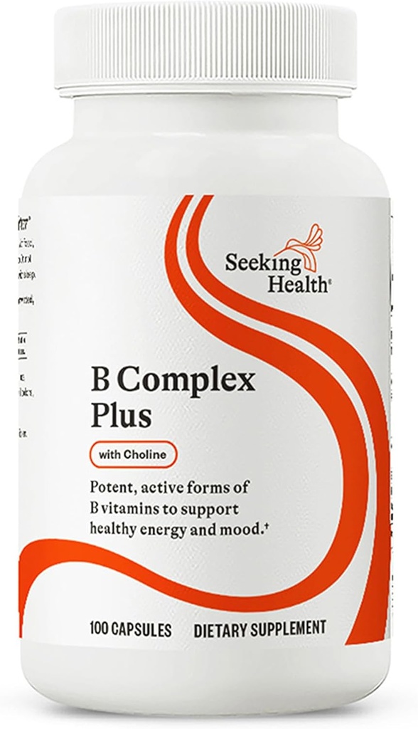 Søg sundhed B Complex Plus - Vitamin B Complex tillæg med Cholin & Riboflavin - Understøtter hjerne sundhed, fordøjelse, & energi - 100 kapsler