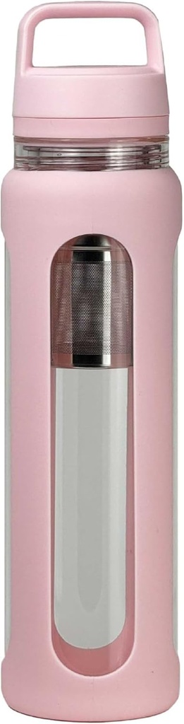 20oz Glas Vandflaske med Silicone Ærme, 600ml Krus med 2 Tier Lid (Wide Mouth og Lille mund Lige Drikke) med Tea Leak Flaske - Gym Yoga Udendørs Aktiviteter (Pink)