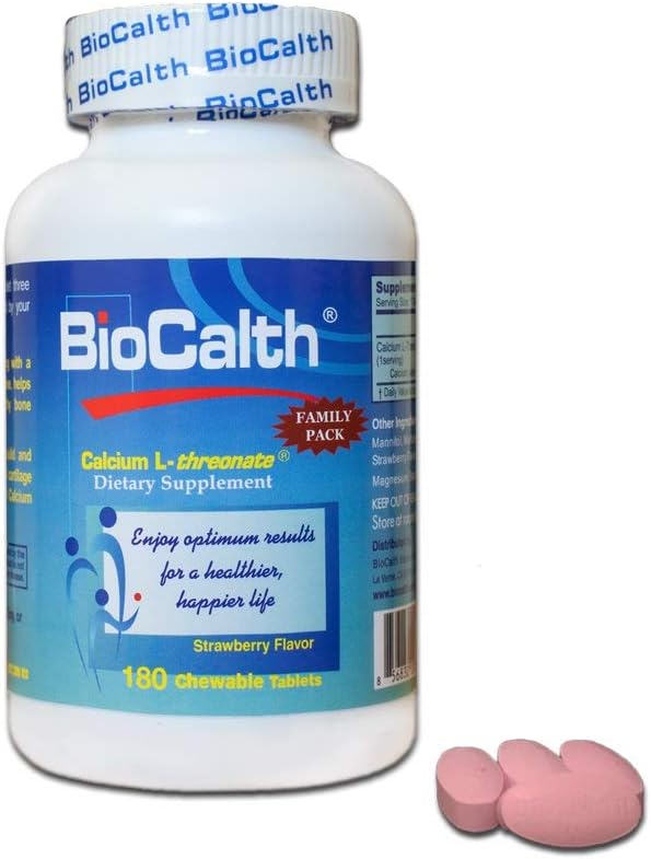 Den eneste Calcium med 3 amerikanske patenter - - BioCalth Calcium L- threonate 180 tyggetabletter, Familie Pack med great værdi!