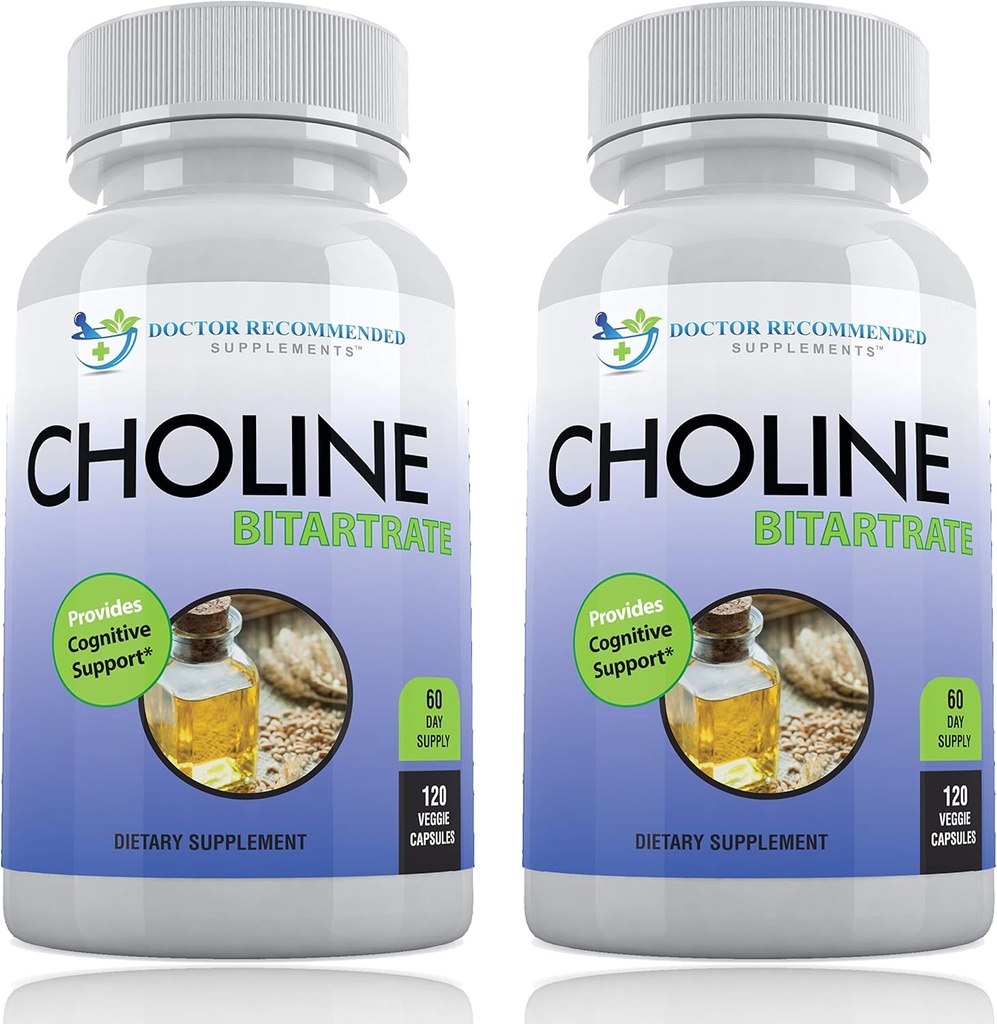 Premium cholin - 500 mg - 120 Veggie kapsler - Understøtter kognitiv sundhed, hukommelse og mere - 2 pakke