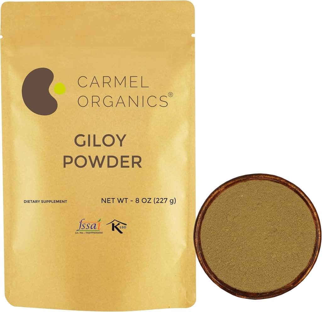 CARMEL ORGANICS Giloy Stem Powder (8 Ounce or 0.5 LBS (Pack of 1)) | Natural | No Added Preservatives | Non-GMO | Tinospora Cordifolia | Herbal Suppliment for Your Immunity