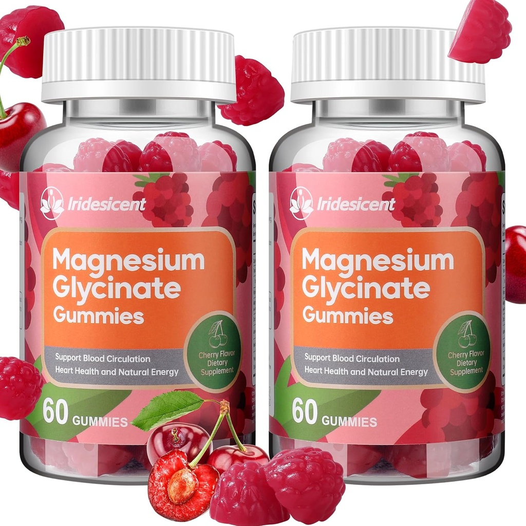 Magnesium Glycinate Gummies 400mg, Sugar Free Magnesium Supplement w / Ashwagandha, Zink, Vegan Magnesium Glycinate Supplement for voksne - 120 Cherry Gummies