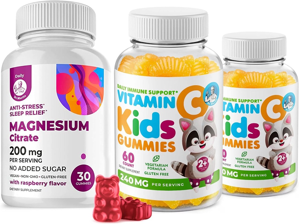 C-vitamin Gummies 120 tælle for børn & voksne 240 mg og Magnesium 200 mg Gummies - immunforsvar Lav- Sukker Chewable Gummy Vitaminer til tandlæger med Magnesium Calm Chews for børn & voksne sukkerfri