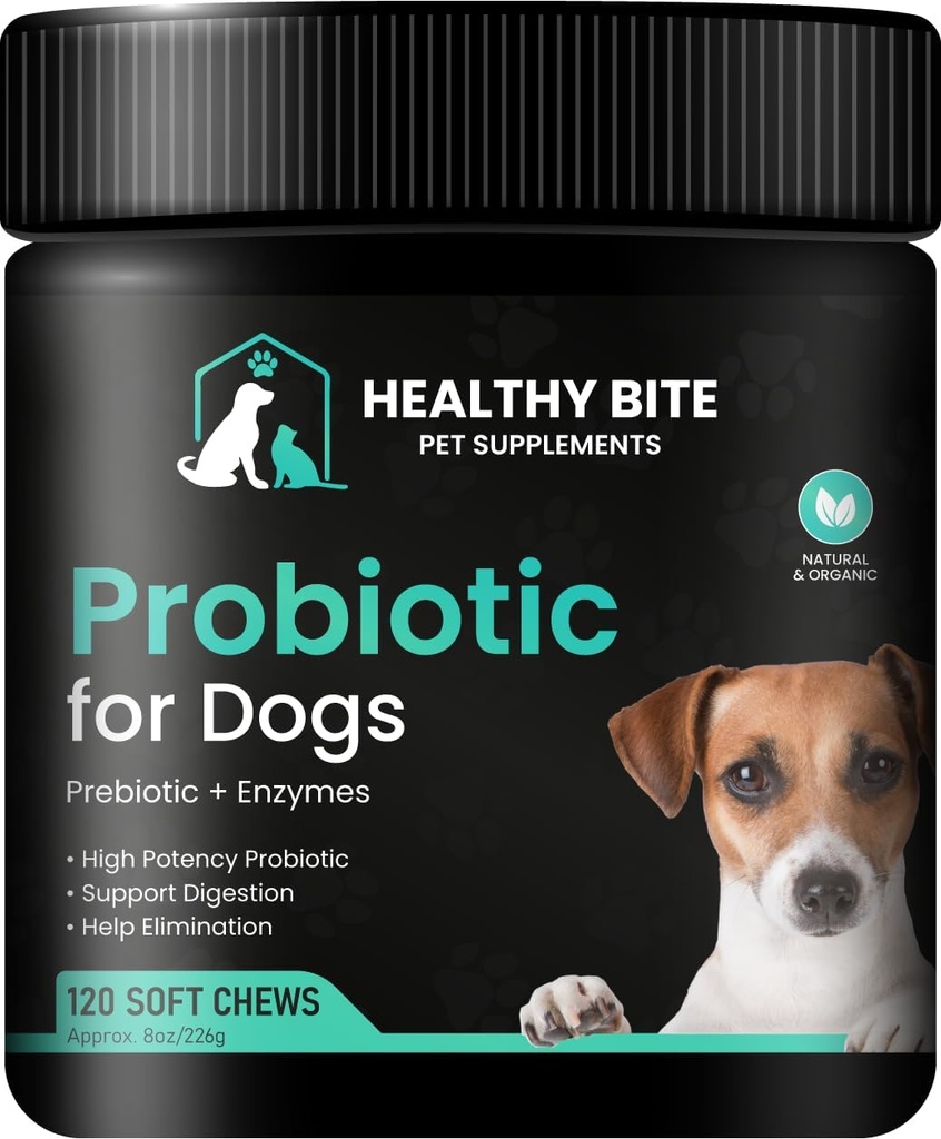 Sund Bite Probiotika til Hunde - Hundeprobiotika til Diarré, Gut Sundhed og Kløe, 6 Forskellige Bakterier, Hundeprobiotiske Tyre - Prebiotika til Hunde - Made in USA - 120 Greve